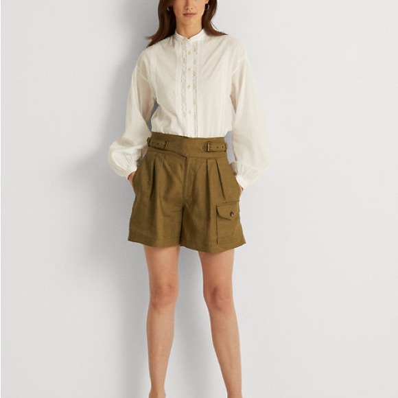 Lauren Ralph Lauren Pleated Linen Shorts size 12 High Rise 5" inseam Casual - Picture 1 of 9